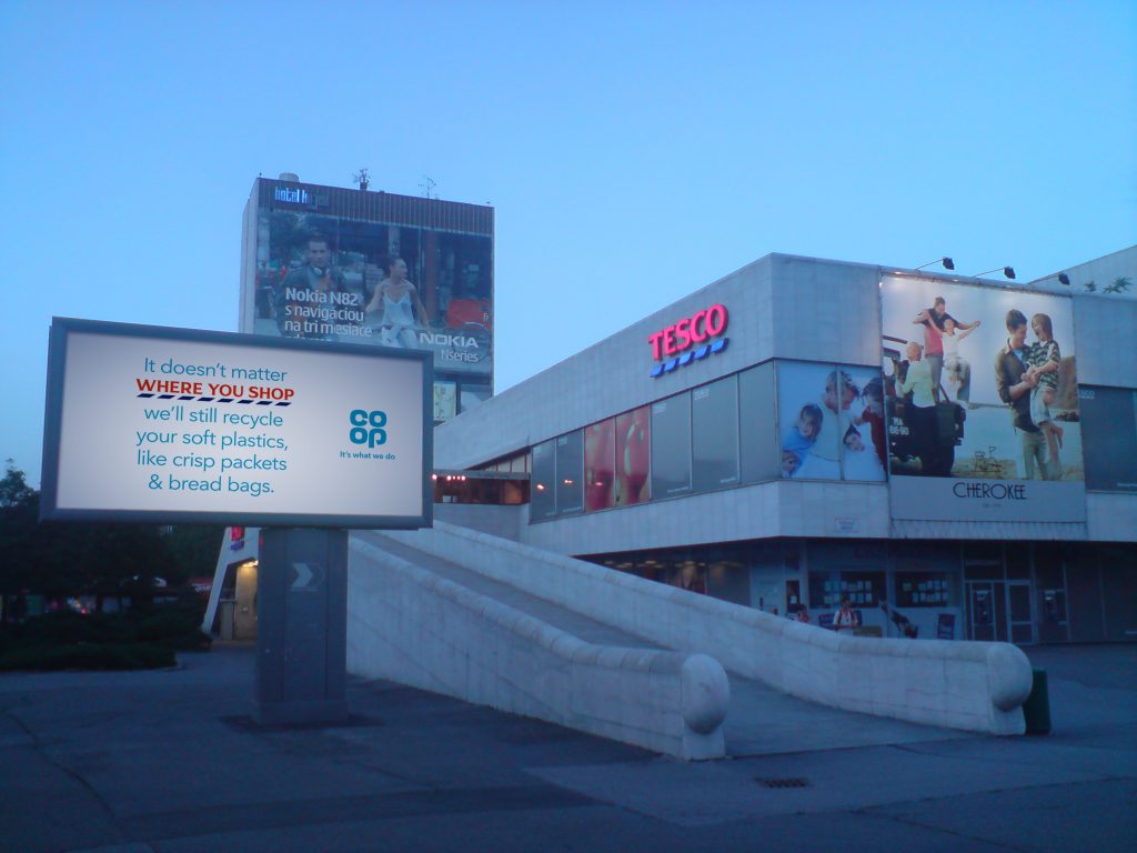Co-op advertises recycling scheme outside rival stores