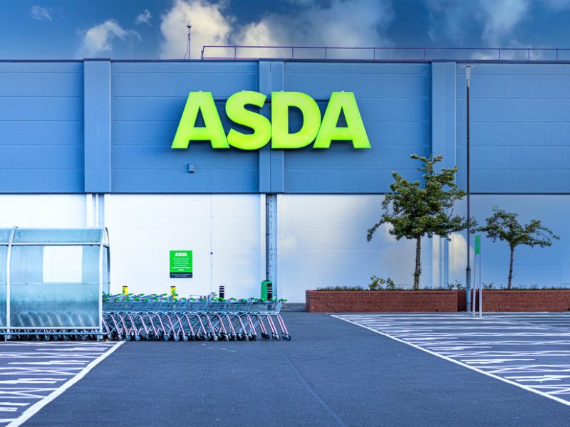 An empty Asda parking lot.