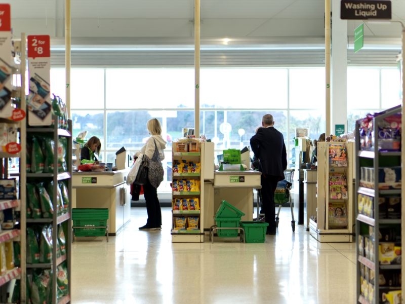 Two tills at a large supermarket