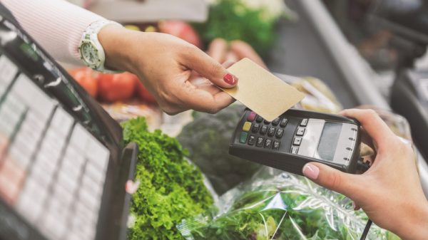 Card payment at a grocery store
