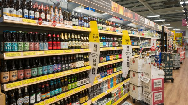 Alcohol aisle in a supermarket in Ireland