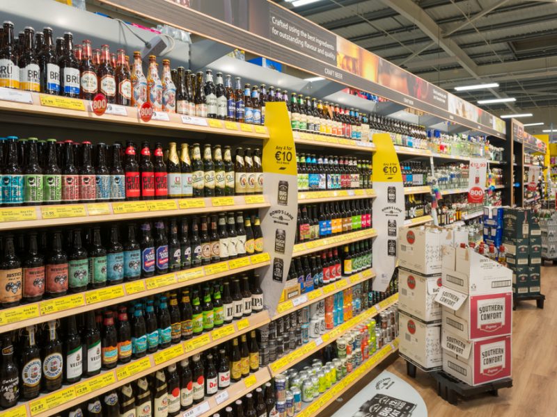 Alcohol aisle in a supermarket in Ireland