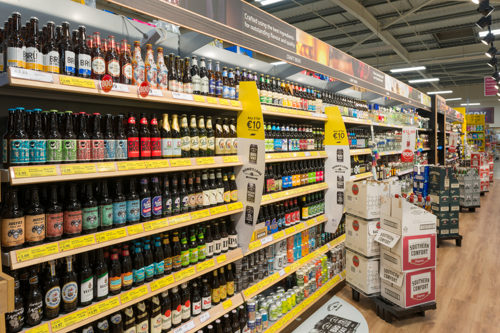 Alcohol aisle in a supermarket in Ireland