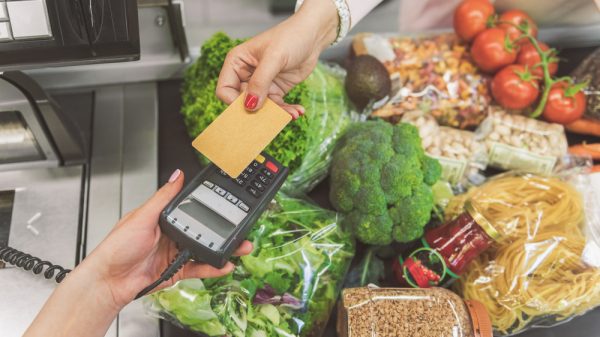 Card payments at a grocery store