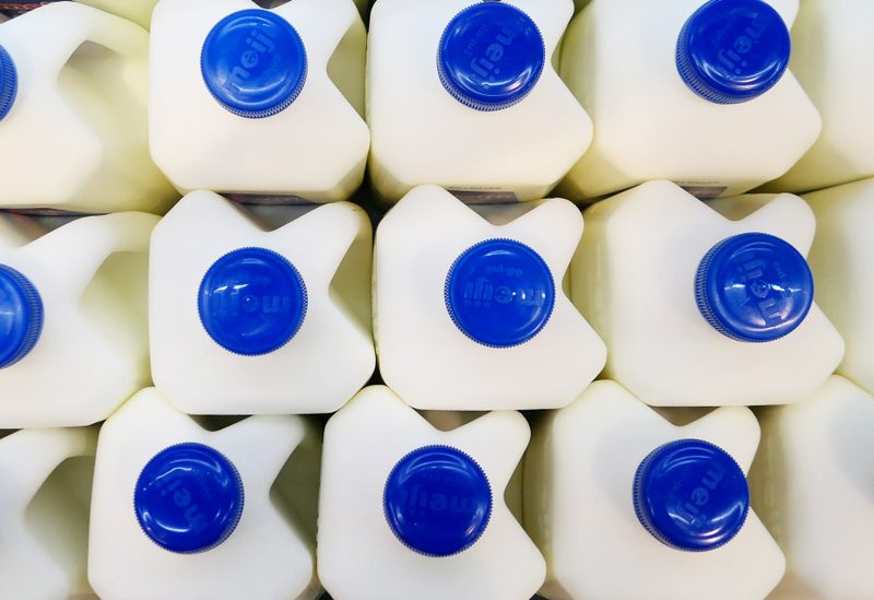 Birds-eye view of milk cartons