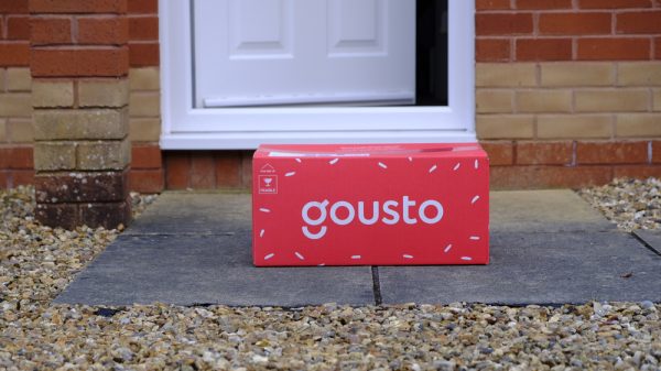 A Gousto box on a doorstep.