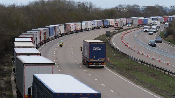 HGV drivers on a congested motorway.