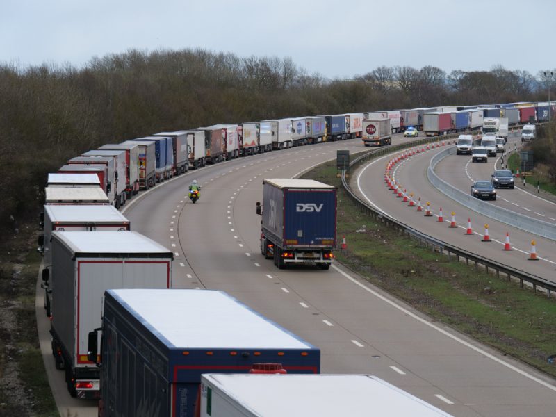HGV drivers on a congested motorway.