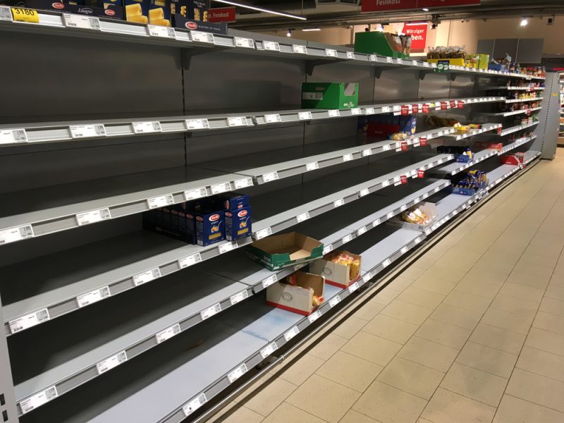 Empty supermarket shelves