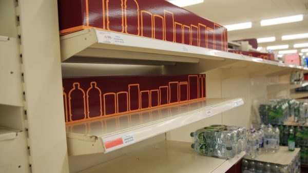 Empty supermarket shelf