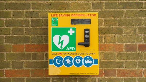 A yellow defibrillator
