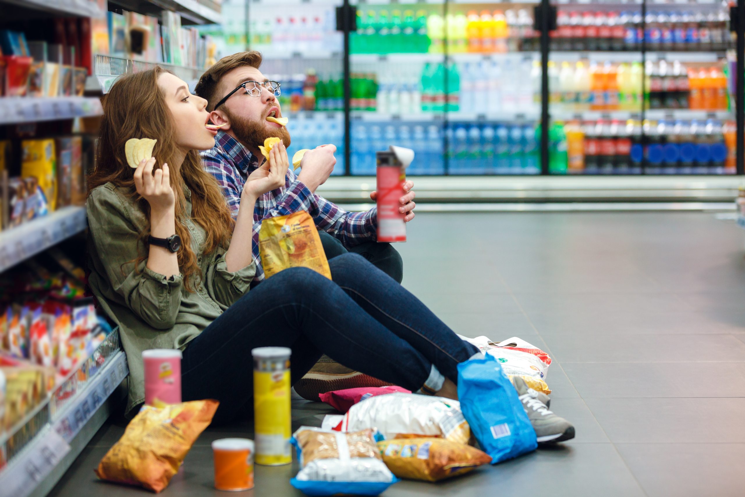 people eating junk food supermarket