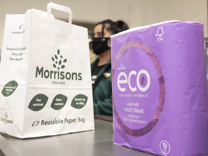 Morrisons plastic-free packaging for toilet and kitchen roll.