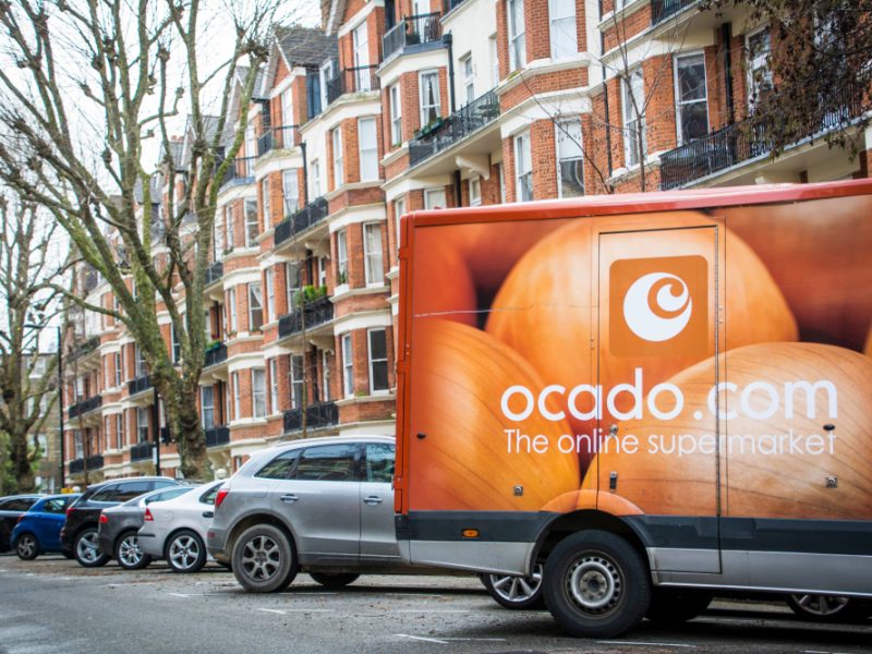 An Ocado delivery van drives through London.