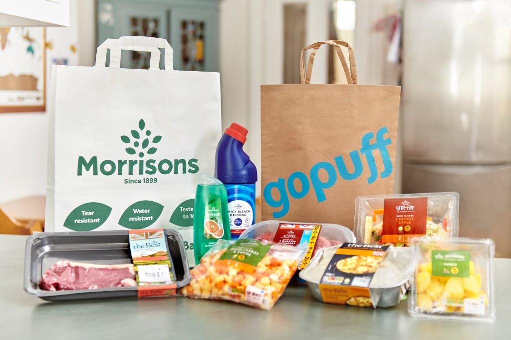 Morrisons and Gopuff products presented side-by-side.