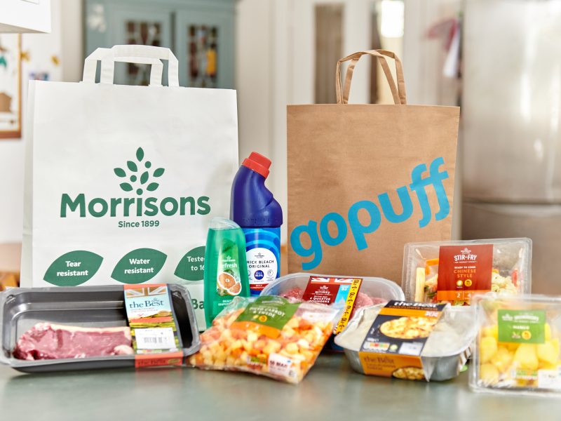 Morrisons and Gopuff products presented side-by-side.