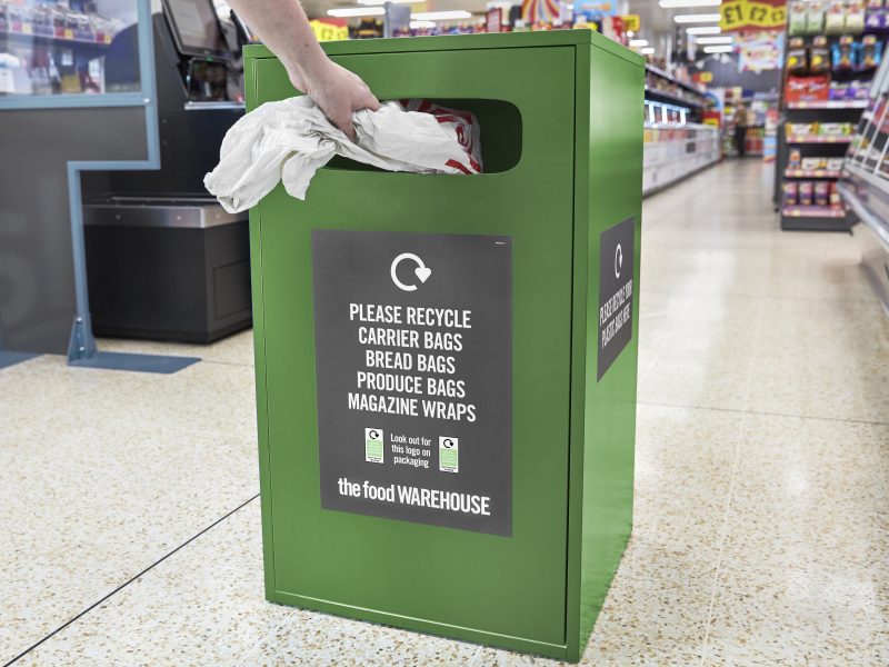 Iceland Food Warehouse stores plastic recycling bin