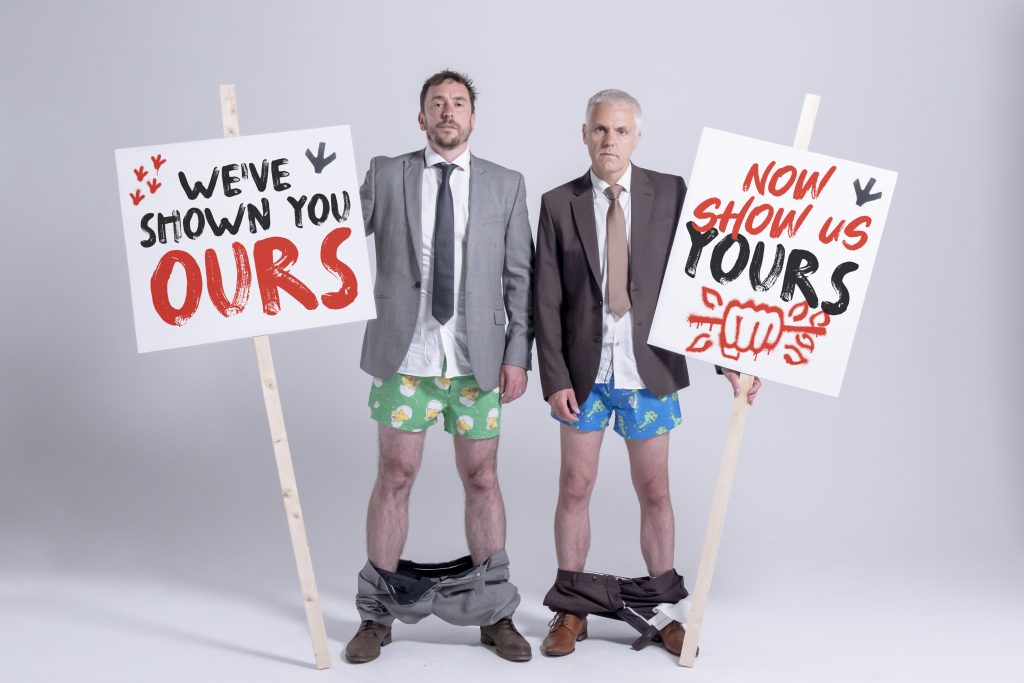 VFC co-founders standing with their trousers down asking the meat industry to come clean