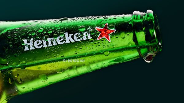 The neck of Heineken beer bottle.