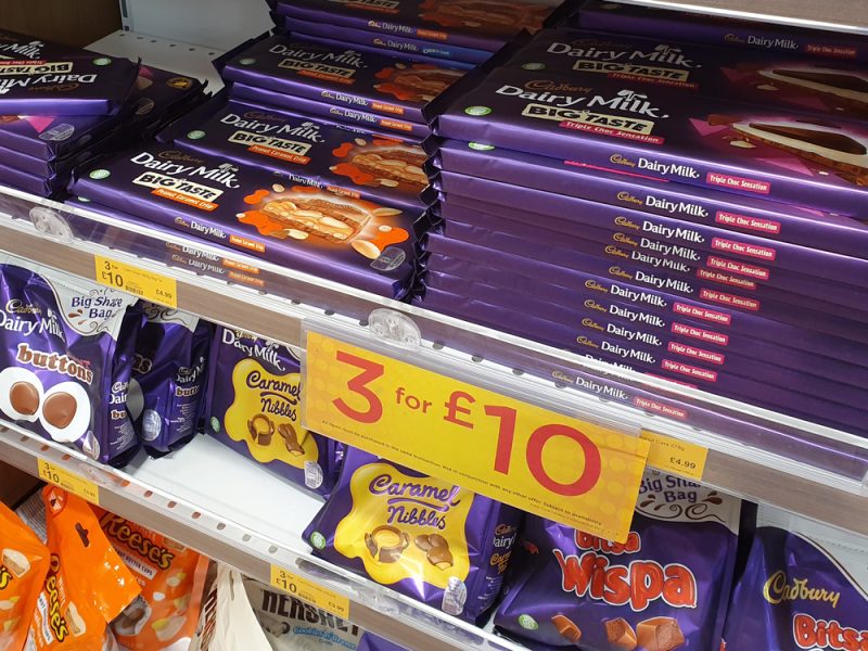 A volume price promotion for a HFSS product in a UK supermarket.