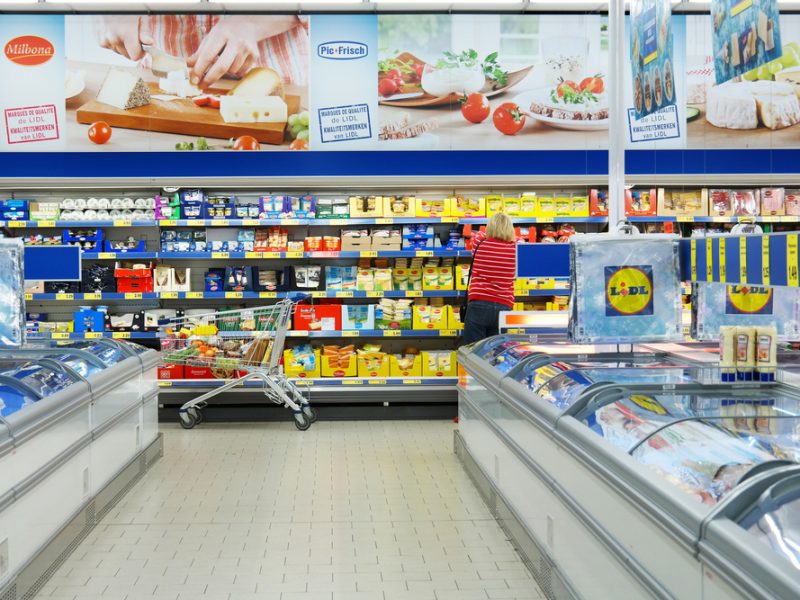 The interior of a Lidl store.