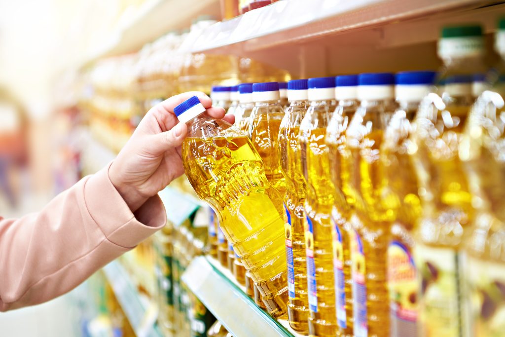 Sunflower oil in a supermarket.