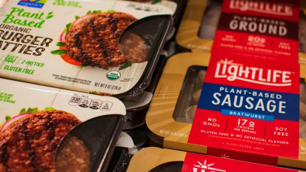 Veganuary: vegan burgers and sausages in supermarket shelves