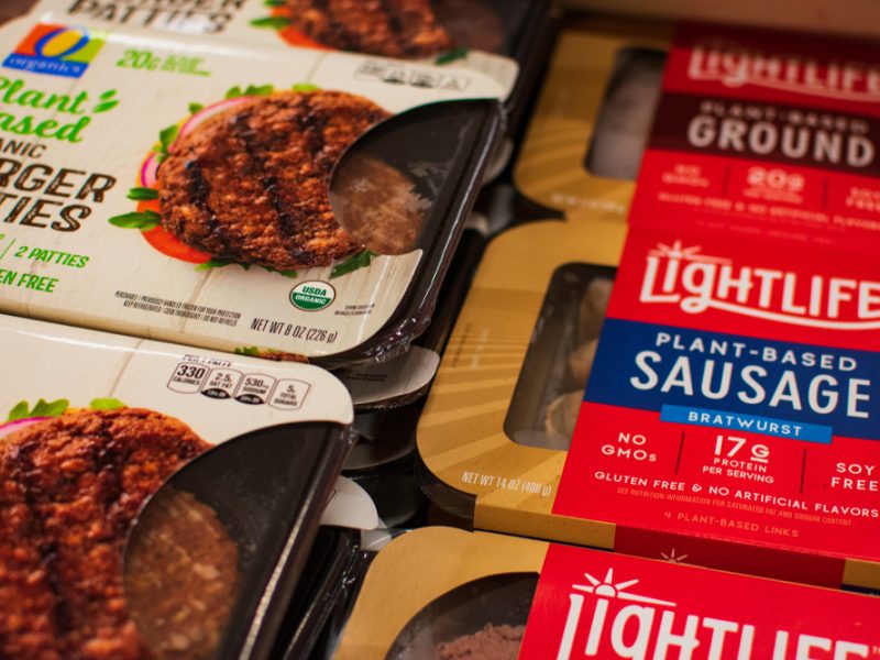 Veganuary: vegan burgers and sausages in supermarket shelves