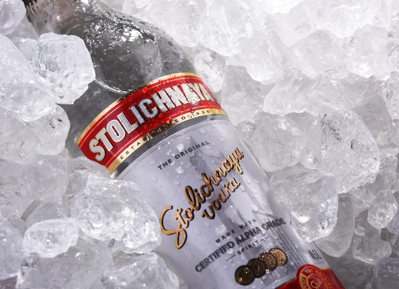 A bottle of vodka in ice.
