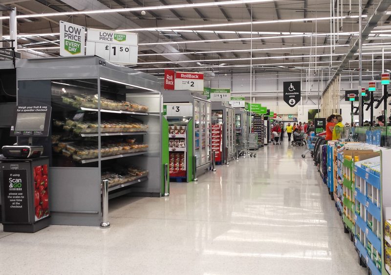 A fresh food aisle in Asda.
