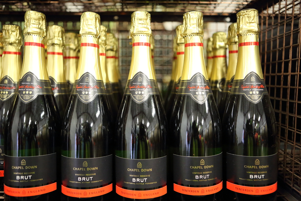 Rows of Chapel Down sparkling wine.