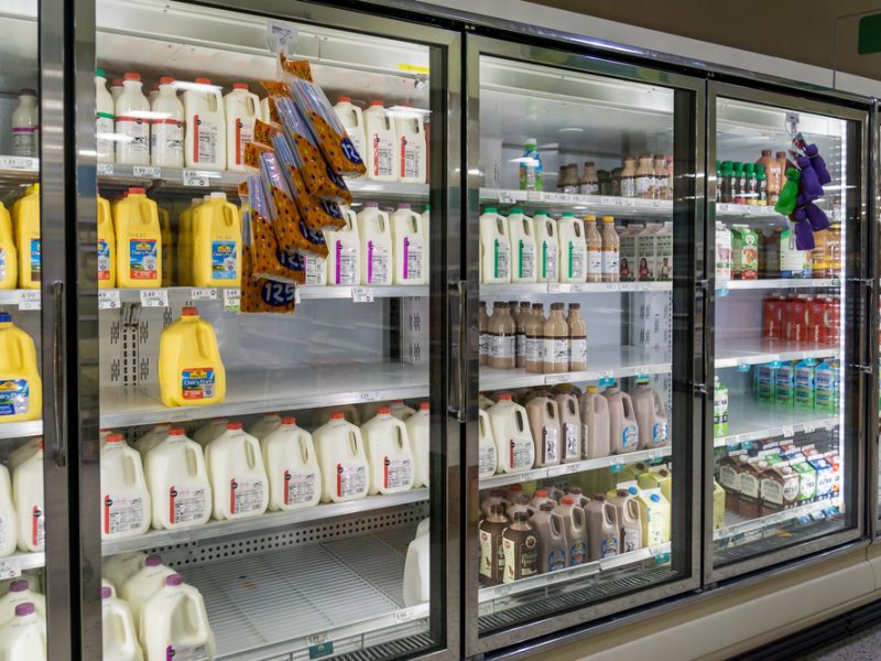 Dairy products in supermarket