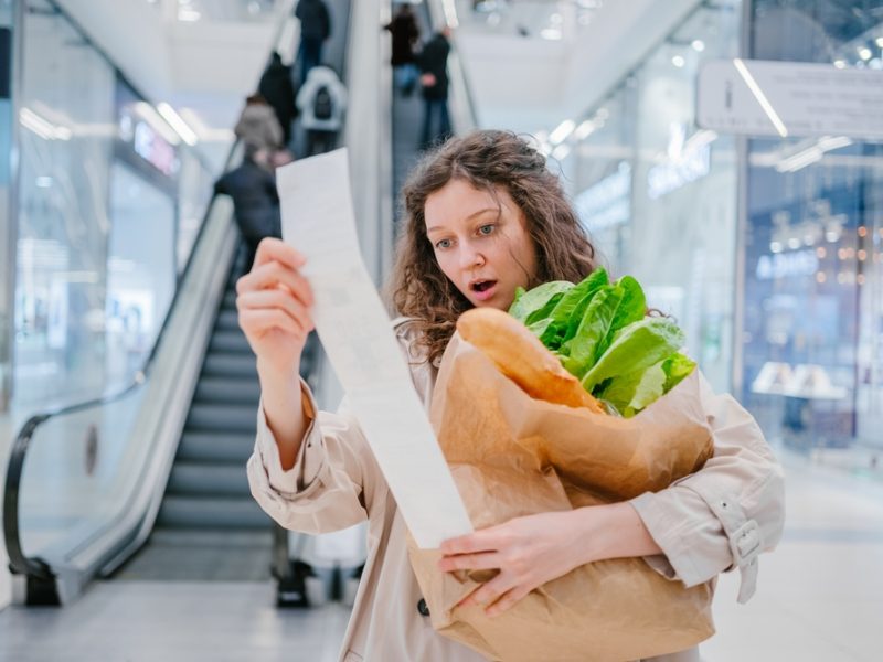 Customer in shock after looking at grocery shopping receipt