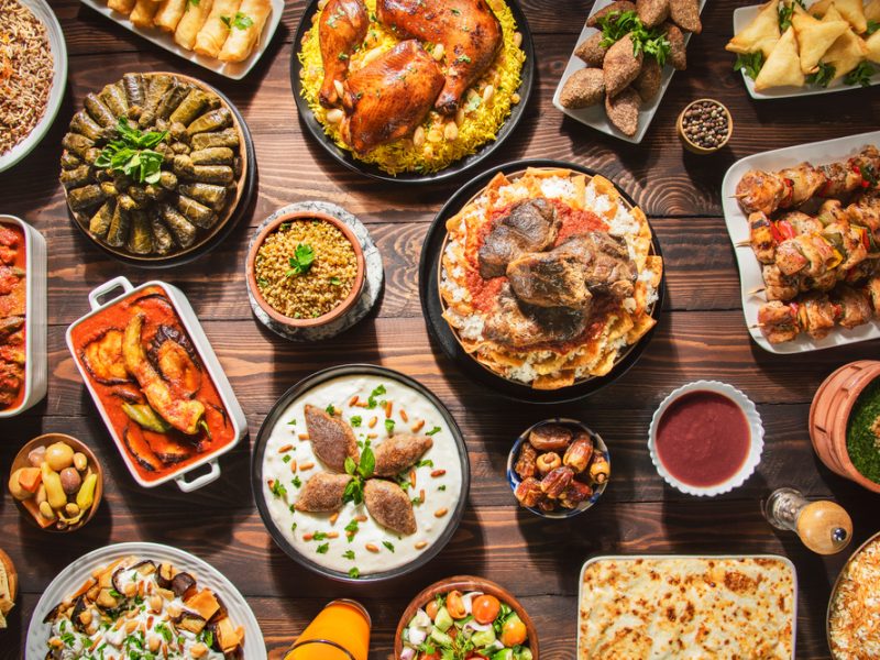 Iftar, featuring several dishes.