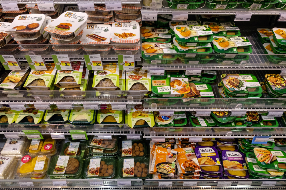 A chilled aisle of plant-based products.