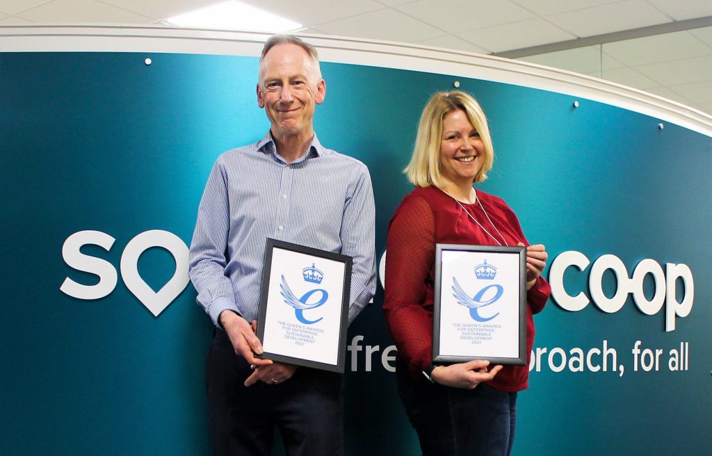 Mark Smith and Gemma Lacey celebrate Co-op's award