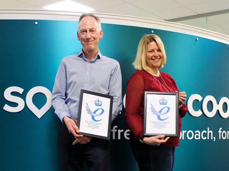 Mark Smith and Gemma Lacey celebrate Co-op's award