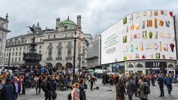 waitrose essentials advert at piccadilly circus
