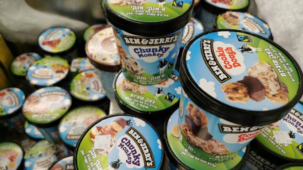 Unilever brand Ben & Jerry's in a freezer in a supermarket