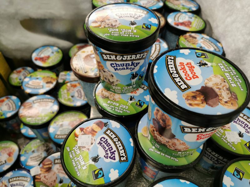 Unilever brand Ben & Jerry's in a freezer in a supermarket