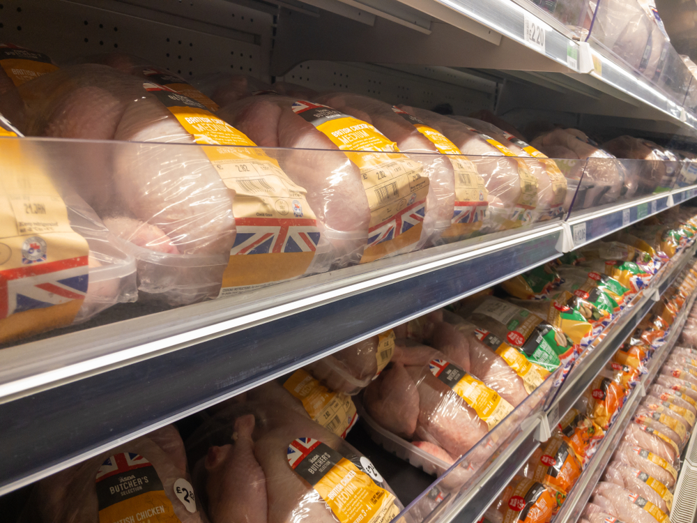 Rows of British chickens in a supermarket.