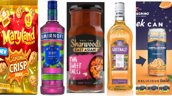 Maryland Minis, Smirnoff vodka, Sharwood's cooking sauce, Greenall's gin, Sanpellegrino packaging,