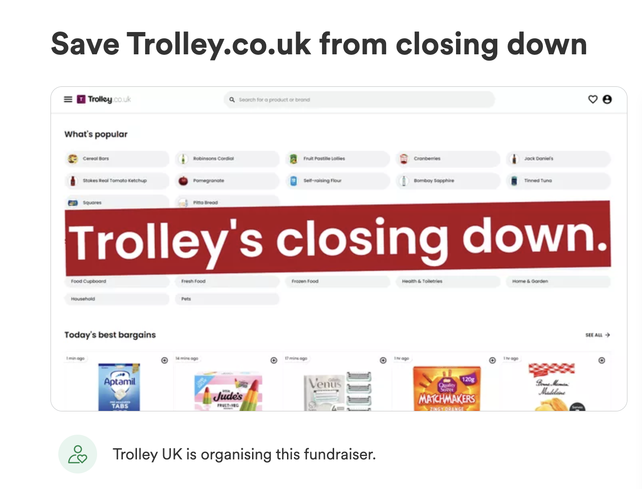 Trolley.co.uk gofund me page