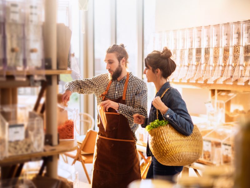 Sustainability: Customer shopping in an organic shop