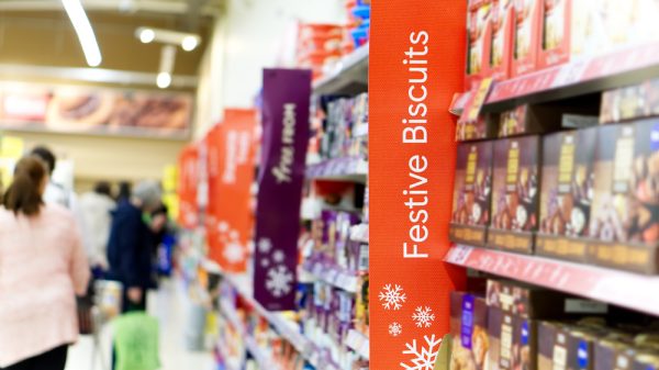 Christmas decorations in supermarket