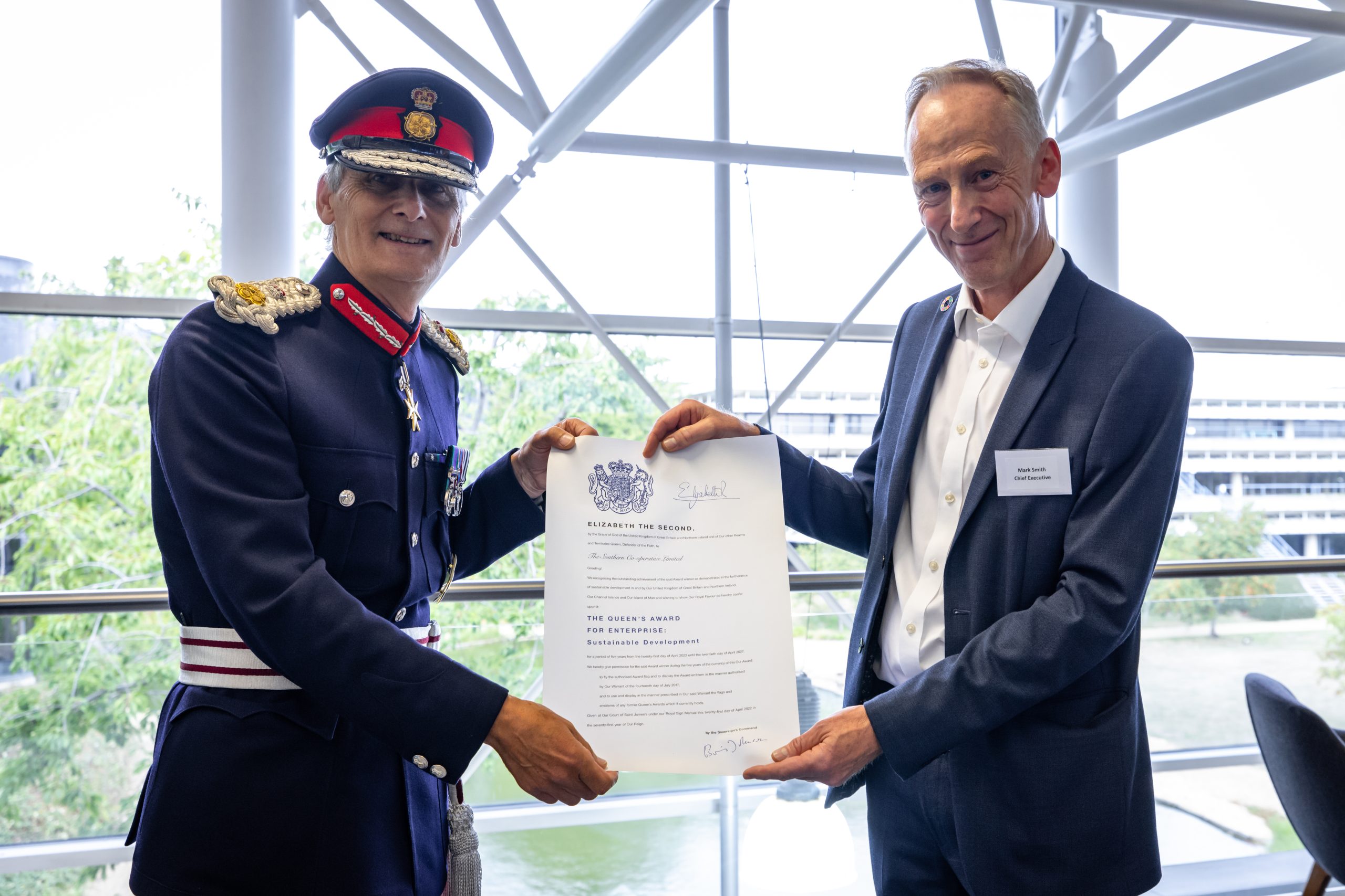 HM Lord-Lieutenant Nigel Atkinson Esq of Hampshire with Southern Co-op chief executive Mark Smith