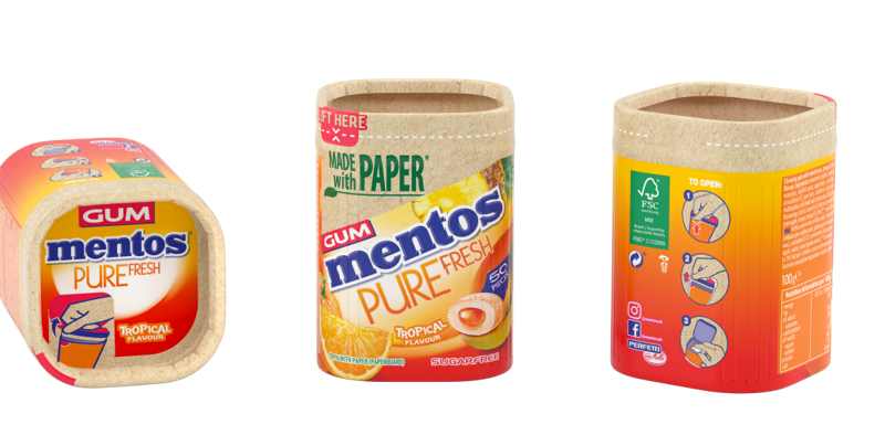 Mentos paper bottle gum packaging