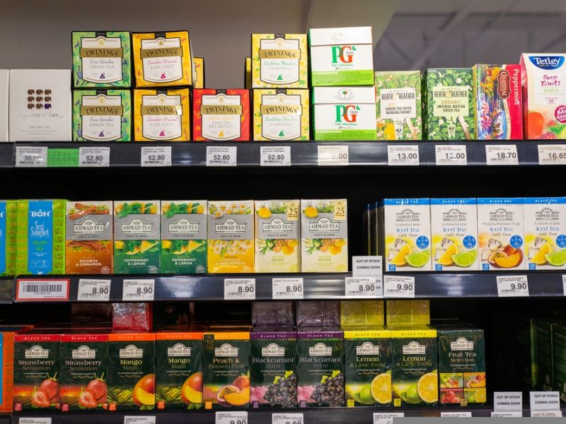 Tea bags in supermarket