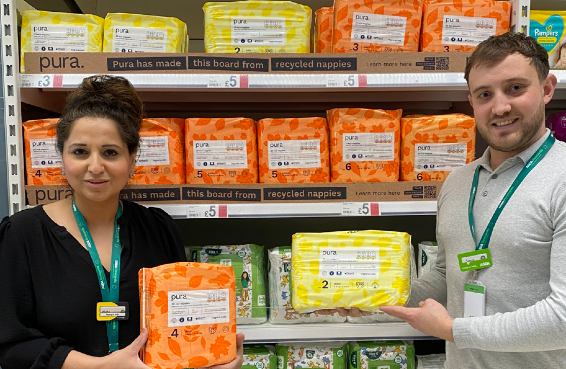 Asda x Pura recycled nappies signage