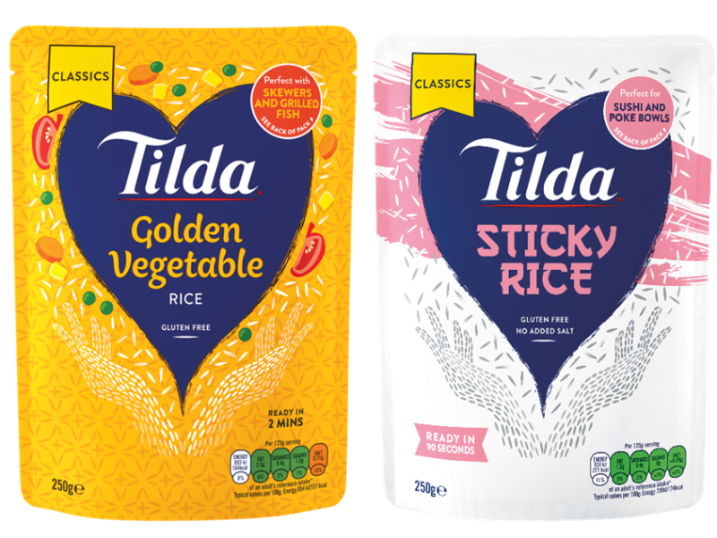 Tilda has expanded it's range of family-favourite rice pouches with two new variants, golden vegetable rice and sticky rice.